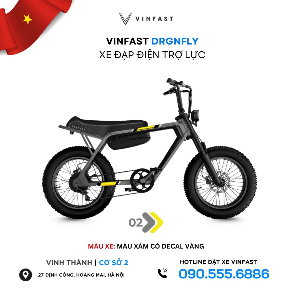 Xe đạp trợ lực Vinfast Drgnfly màu xám có decal vàng 2025 tại Vinfast Vĩnh Thành